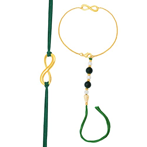 Image of Mahi Bhaiya Bhabhi Rakhi Set with Crystals and Meenakari Work Bracelet Style Lumba - Rakhi for Brother and Bhabhi(PARCOL1105339PR)