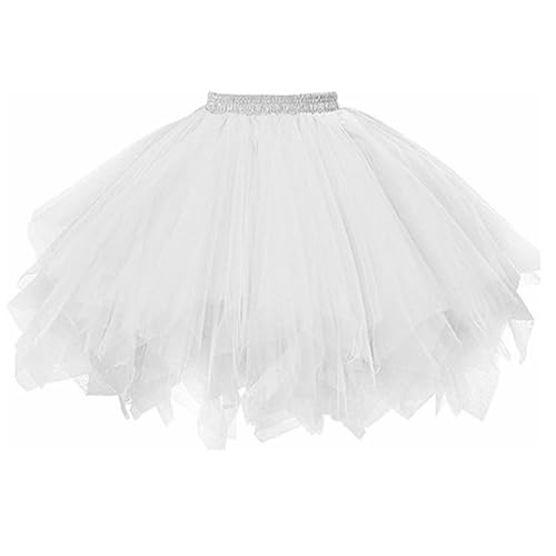 Damen tüllrock Karneval Tutu Klassisch Rock Kostüm Tüllrock 50er Puffy Tütü Röcke Tüll Tanzkleid Rock Ballettrock Tüllrock (DE/NL/SE/PL, Alphanumerisch, Einheitsgröße, Regular, Regular, Weiß)