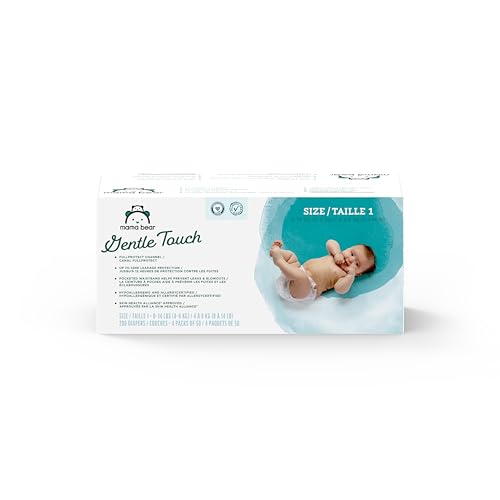 Image of Amazon Brand - Mama Bear Gentle Touch Diapers, Size 1, 200 Count (4 packs of 50)