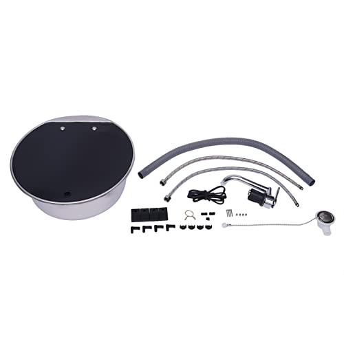 Fetcoi Outdoor Rv Sink + Tempered Glass Lid + Cold&Hot Faucet, Stainless Steel Rv Caravan Camper Kitchen Sink Basin Boat Sink Caravan Van Sink #TOP3