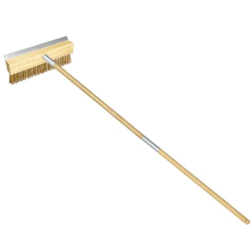 LRUI Pizza Oven Brush with Scraper,41-Inch Long Wood Handle Brass Bristles,Outdoor Pizza Oven Brush.