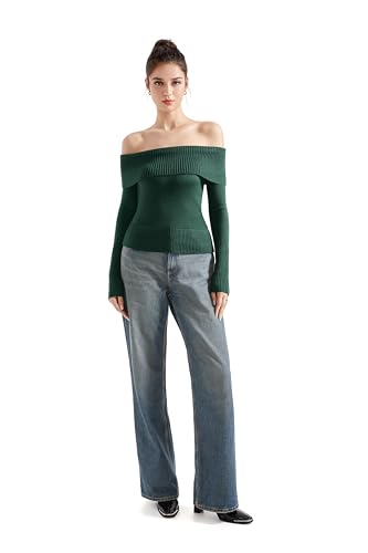 Image of SUUKSESS Women Off Shoulder Sweaters Long Sleeve Ribbed Knit Going Out Fall Tops Blouse