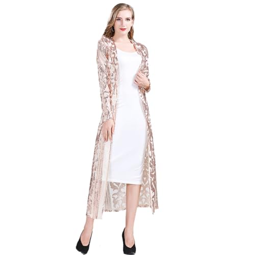 Image of Sparkly Cardigan for Women 1920s Sequin Cardigans Long Sequin Duster Blazer 20s Glitter Open Front Coat Cover Up Dress