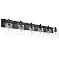 TODOLUZ 6-Lights Vanity Lights for Bathroom with Clear Glass Shades, Black Bathroom Light Fixtures Over Mirror for Bedroom Hallway (E26 Bulb Base)