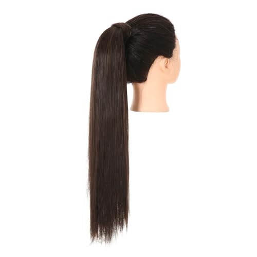 Queue de cheval longue et lisse de 24 pouces extension synthétique à clips marron foncé