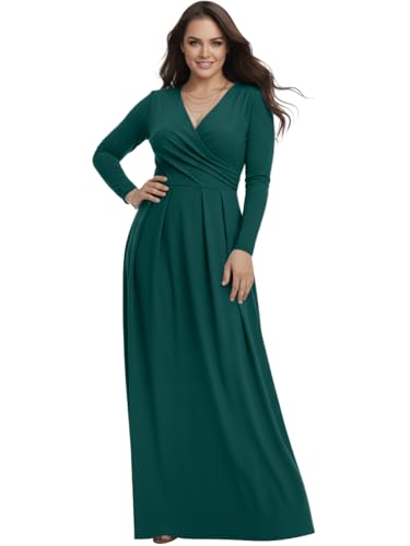 Image of KOH KOH Womens Long Sleeve V-Neck Flowy Modest Elegant Evening Maxi Dress