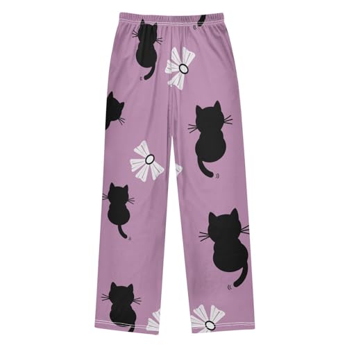 Cat and Bow Boys Pants Boys Athletic Pants Long Pant for Boywith Pockets Wide-Leg Size 6-14Y2