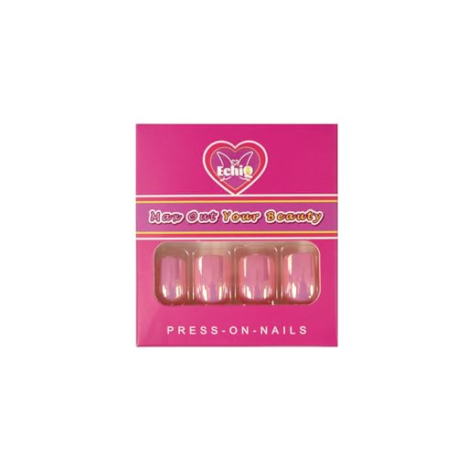 EchiQ Neon Short Nails Summer Color Fake Nails Deep Pink Ladies Bright Color Designed ABS Material Fingernails with Adhesive Tabs
