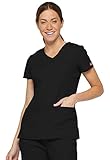 Dickies Women's EDS Signature V-Neck Top with Multiple Patch Pockets, Black, Medium