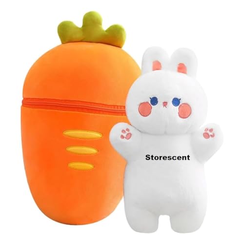 Storescent Hidden Fruit Bunny Soft Toys for Kids, Stuffed Animal Plush Toys | Medium, Cute Strawberry Rabbit - Zipper Plush Toy (Medium, Orange Strawberry Bunny - Zipper)