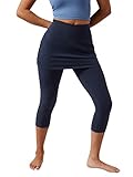 Esobo Women's 2 in 1 Running Capri High Waisted Workout Skirt Leggings Tennis Golf Skort Yoga Pants with Pocket Dark Blue