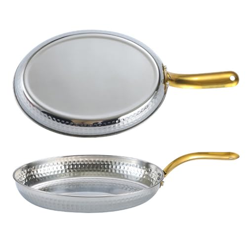 GdniA Acero Inoxidable 304 Paellera Española Martillado A Mano Plato Marisco Antiadherente Paellera Batería De Cocina Con Asa Simple, Sartén Para Hogares O Restaurantes, 24cm, Silver