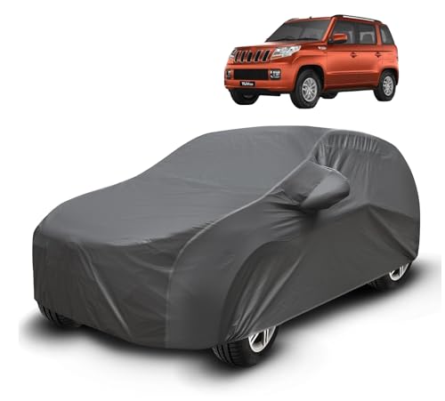 Image of Auto Hub Waterproof Car Cover Compatible with Mahindra TUV 300 with Mirror Pockets, Soft Cotton Lining, TUV 300 Car Cover Waterproof, Grey