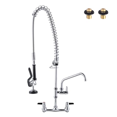 Commercial Kitchen Sink Faucet with Sprayer: ARCORA 36" Height Commercial Kitchen Faucet Wall Mount 8'' Center with 10" Add-on Swing Faucet Chrome 36 Inch Height