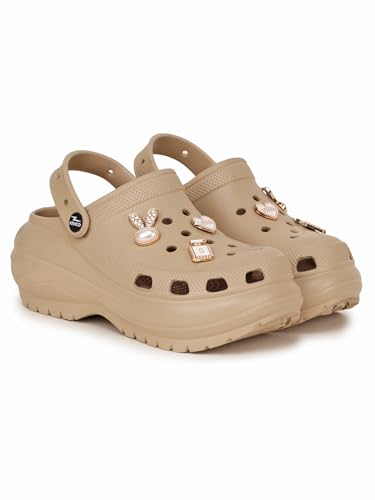 Image of ATHCO Roxxie Clogs For Women's|Girl's| Dual-Color Soft EVA Cushioned With Massage Footbed|Easy Wear with Adjustable Back Strap|Lightweight Platform Heels|Flexible|Breathable|Extra Soft Comfortable Anti-Skid Casual Mule|All-Season|Summer|Monsoon|Rain|Winter|Waterproof|Casual Slip-On Sandal with Cute Charms & Chunky Design|Indoor & Outdoor Wear|Trendy|Fashionable|Stylish|Shoes