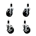 Hard Rubber Swivel Expanding Stem Caster Set of 4 w/4" x 1.25" Black Wheels and 1-3/8" Stems - Includes 2 with Top Locking Brake - 1200 lbs Total Capacity - Service Caster Brand