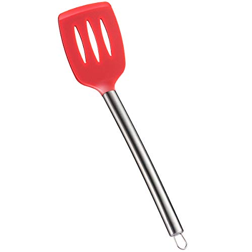 Silicone Slotted Turner Spatula - With Strong Silicone Covering Head And Stay-cool Stainless