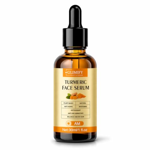 Glimify Turmeric & Ginger Face Serum with Hyaluronic Acid – Hydrating & Brightening Serum for Face, Helps Improve Uneven Tone & Dull Skin care – Glass Skin Effect, Vegan, 30ml