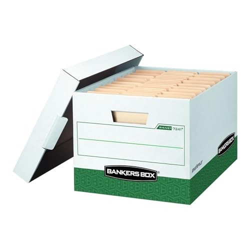 Bankers Box 12-Pack R-Kive Heavy Duty File Storage Boxes with Lids, FastFold Assembly, Letter/Legal, (07241)