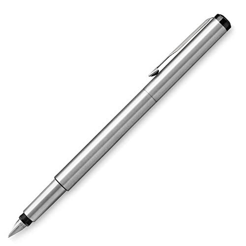 PARKER Vector Fountain Pen, Stainless Steel with Chrome Trim, Medium Nib, Blue Ink, Gift Box