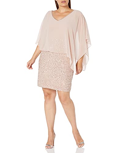 Image of J Kara Women's Plus Size Caplet Short Cocktail Beaded Dress