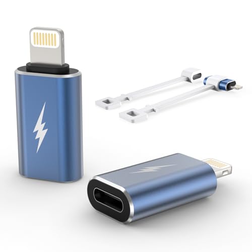 TechMatte USB C Type C to Lightning Adapter [2 Pack] 12W Charging Compatible for iPhone 14 & Previous Models iPad iPod AirPods, Not for Headphones/OTG Android Anti-Lost Holder, Navy Blue
