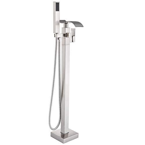 Votamuta Bathroom Waterfall Spout Tub Filler Shower Faucet Floor Mount Brushed Nickel Single Handle Bathtub Shower Tap
