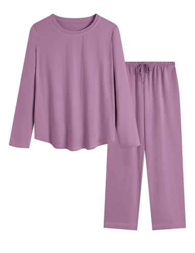 Image of KCW Womens Pajamas Sets 100% Cotton 2 Piece Lounge Set Long Sleeve Tops and Pants Soft Pjs Sleepwear with Pockets