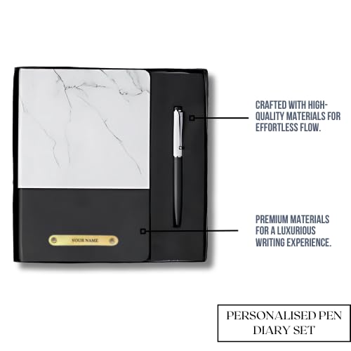 Image of 2 in 1 Personalized Diary & Pen Combo Gift Set | Custom Name Engraved Black Leather Notebook & Metal Pen | Best Gift for Office & Personal Use (Black)