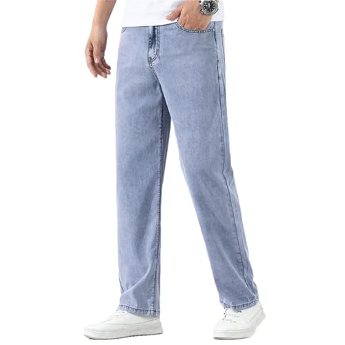 Men's Black Jeans Loose Straight Soft Denim Pants Elastic Wide-Leg Trousers