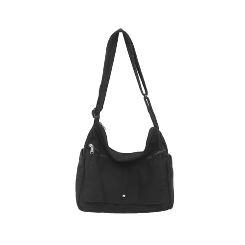 Image of Cotton Tote Handbag Women Canvas Crossbody Beach Bag Hobo Shoulder Tote Bag with 3 External Pocket,Zipper Closure