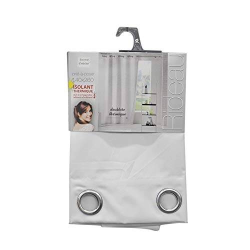 Douceur d'Intérieur Eyelet Curtain 140 x 260 cm Polyester Thermal Icemount White, W 55.1" x L 102.4" (1 Panels) - Image 4