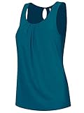 Lock and Love LL WT2315 Women's Summer Sleeveless Pleated Back Closure Casual Tank Tops L Teal