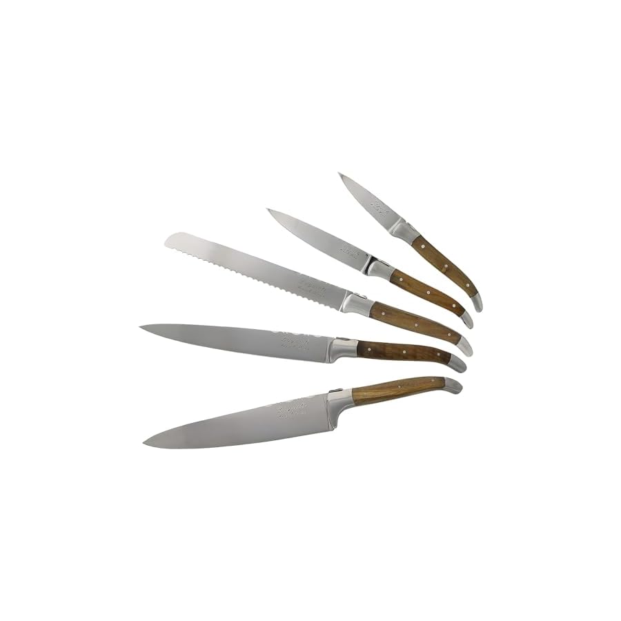 French-Home-Laguiole-Connoisseur-5-Piece-Knife-Set--Luxurious-Stainless-Steel-Knife-Set-with-Magnetic-Holder-and-Olivewood-Handles--Ideal-Additions-to-your-Kitchen-Essentials French Home Laguiole Connoisseur 5 Piece Knife Set – Luxurious Stainless Steel Knife Set with Magnetic Holder and Olivewood Handles – Ideal Additions to your Kitchen Essentials