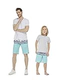 Father Son Matching Hawaiian Beach Board Shorts Swimwear Spandex in Honu Turtles Turquoise Men 34 Bo