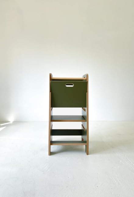Tour d'apprentissage en bois extra sûr - Ustensiles de cuisine Montessori - Plateforme réglable - Ustensile de cuisine sécurisé - Escalier de cuisine intégré (olive)