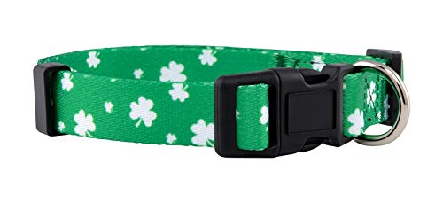 Native Pup St Patricks Dog Collar- Saint Patrick Green Shamrock Pet Collars- St. Patricks Lucky Irish- Cute Boy Girl Puppy Gift- Adjustable for Small Medium Large Breeds (Lucky Shamrock Large)