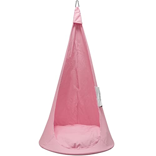 Image of Vivere Cacoon Saucer for Kids - Durable Polyester Fabric, Anodized Aluminum Ring, Built-in Cushion, Easy Setup & Storage - Comfortable Hanging Pod for Children 10 & Under (Bubblegum)