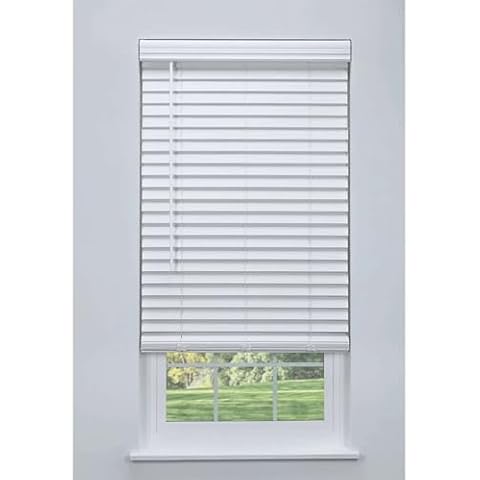 Linen AVENUE Cordless Faux Wood Blind White 34 W x 36 H, Flush Inside Mount (No Valance Side Pieces/Returns Included, Arrives ½ Inch Narrower) Cover