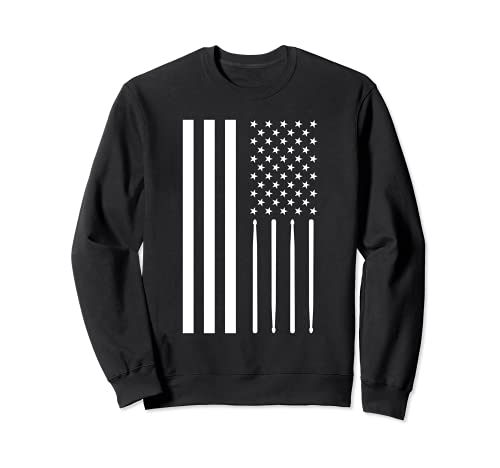 USA Flag Patriotic Drummer Drumsticks Percussion Music Drums Sweatshirt, Black
