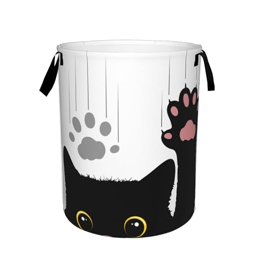 Laundry Basket, Dirty Clothes Basket, Foldable Waterproof Oxford Cloth Storage Basket for Bedroom, Bathroom, Clothes,Large Storage Basket Home Decoration(Black Cat)
