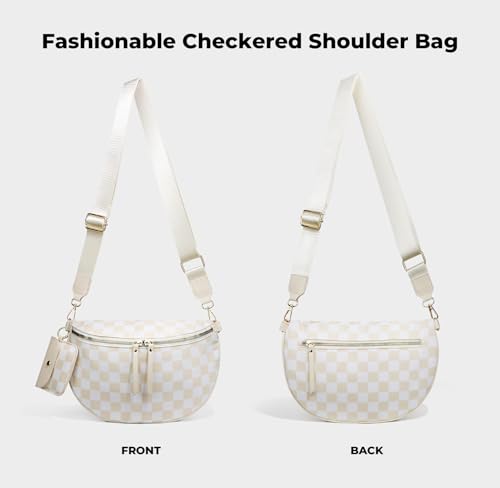 Image of 2 Pcs Checkered Crossbody Bags for Women Bum Bag Checkered Cross Body Sling Backpack Hobo Satchels Shoulder Wallet Purses