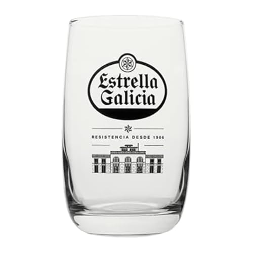 Estrella Galicia - Pack de 6 Vasos de Cristal para Cerveza con Capacidad de 25 cl, Diseño Original y Exclusivo con el Logo de Estrella Galicia, Especial para Regalar