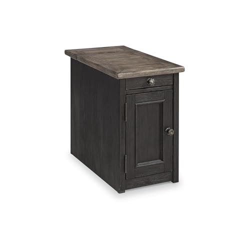 Signature Design by Ashley Tyler Creek Rustic Chair Side End Table with Pull-Out Tray & USB Ports, Brown