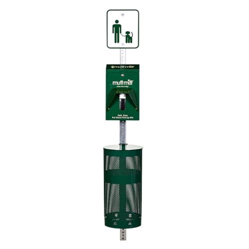 Mutt Mitt® Rustproof Commercial Grade Aluminum Dog Waste Station with 400 Dog Waste Bags & 25 Trash can Liners Included (Green - 2-Ply Bags)