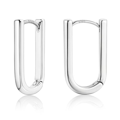 ALEXCRAFT 925 Sterling Silver Hoop Earrings for Women, Hypoallergenic 14K Gold Plated Small Rectangle Huggie Hoop 12x22mm Outer Diameter Medium Square Rectangle Hoops Earrings for Women Jewelry Gifts