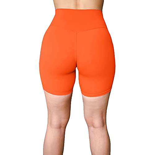 Aoxjox Women s 6  High Waist Biker Shorts Yoga Workout Running Compression Exercise Shorts (Orange, Medium)