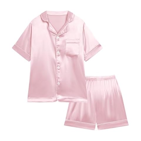 Weixinbuy Pajama Set for Kid Baby Boy Girl Button-up Silk Pajama Sleepwear Nightwear Loungewear Clothes Set Gifts for Kids Cover