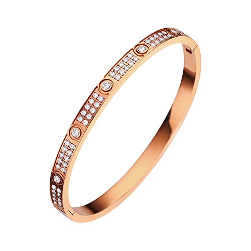 Love Friendship Bracelets Bangle Gold Silver with Cubic Zirconia Stainless Steel Jewelry Oval Bracelet Birthday for Her Women with Gifts Box (Rose gold, Stainless Steel)