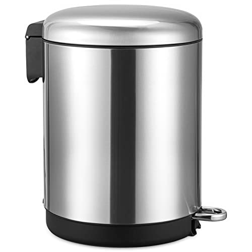 Image of Dual Trash Can, 2 x 4 Gal Garbage Can, 2 Compartments, Steel Pedal, Plastic Inner Buckets and Soft-Close Lid, Round Stainless Steel Hands-Free Kitchen Recycle Bin